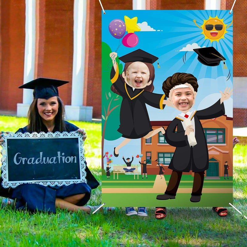WATINC Graduation Photo Booth Props Frame, Kindergarten Preschool Graduation Photography Backdrops for Graduation Party Graduations, Congrats Grad Party Favors Supplies, Large Size 5x3ft - Image 1